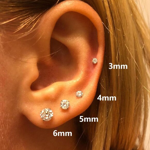 Set of 4 Hypoallergenic Silver CZ Stud Earrings for Men and Women, Includes 3-6m - Picture 5 of 7